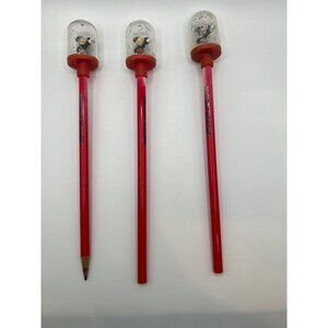 VTG Mickey Mouse Snow Globe Pencil Topper W‎ Pencil Applause Set of 3 Disneyana